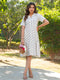 Off White Cotton Flex Floral Printed A-line Shirt Dress
